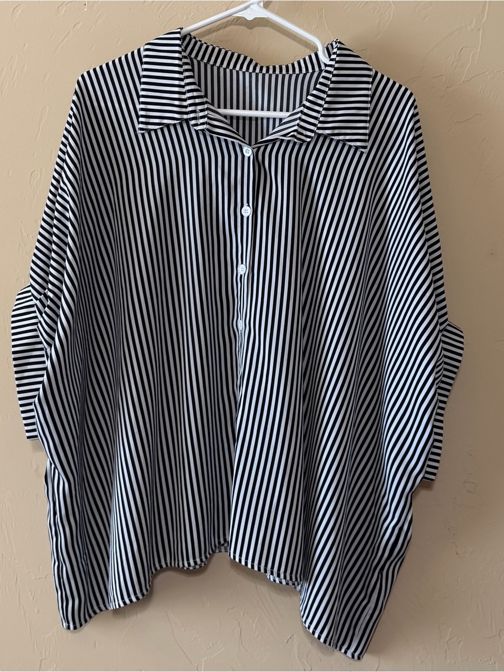 SHEIN Black and White Vertical Stripe Button-Up Shirt
